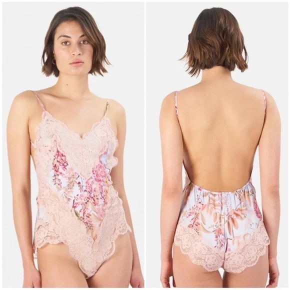 Zimmermann Botanica Teddy Bodysuit Lace Floral Pink Milettia Size 10 NWT - Picture 1 of 10